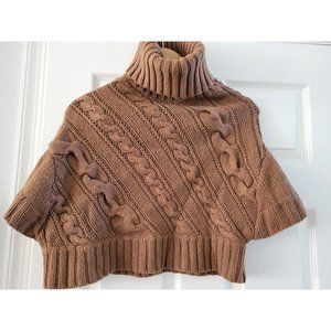 Theory Womens Brown Mock Neck Cable Chunky knit sleeve shirt top size Medium